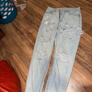 American Eagle Outfitters Light Blue Distressed Straight Jeans